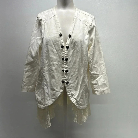 Torrid Twill Lace Peplum Button Jacket Coat Ivory Cream Plus Size 2X - Picture 2 of 11